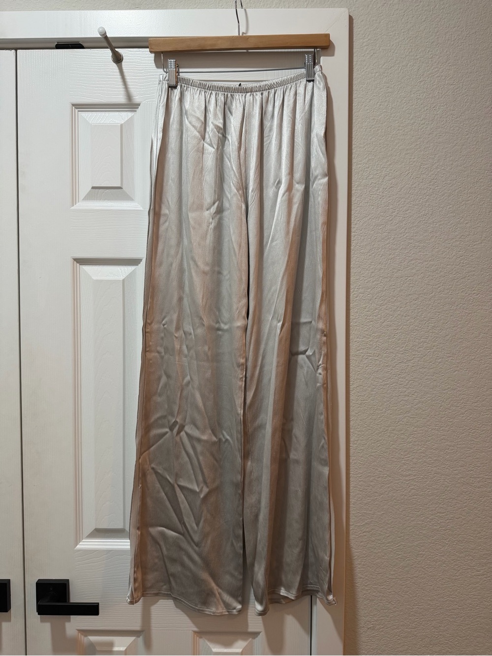 Zara Light Silver Wide-Leg Satin Pants
